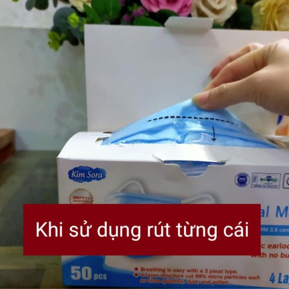 Khẩu trang y tế 4 lớp kháng khuẩn, Hộp 50 cái khẩu trang y tế, xuất Nhật, hàng công ty KimSora sản xuất theo tiêu chuẩn