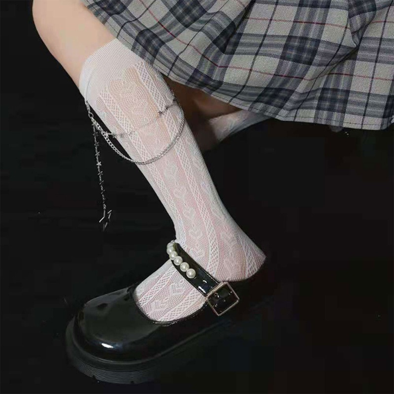 Run Vớ Dây Xích Kim Loại Phối Ren Phong Cách Punk Gothic Nhật Bản Harajuku Cho Nữ