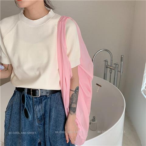 Áo len tay ngắn dáng ôm phong cách Hàn Quốc thời trang mùa hè cho nữ