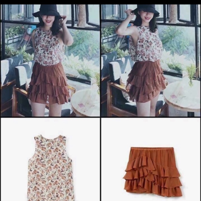 Set áo váy hoa mango aut