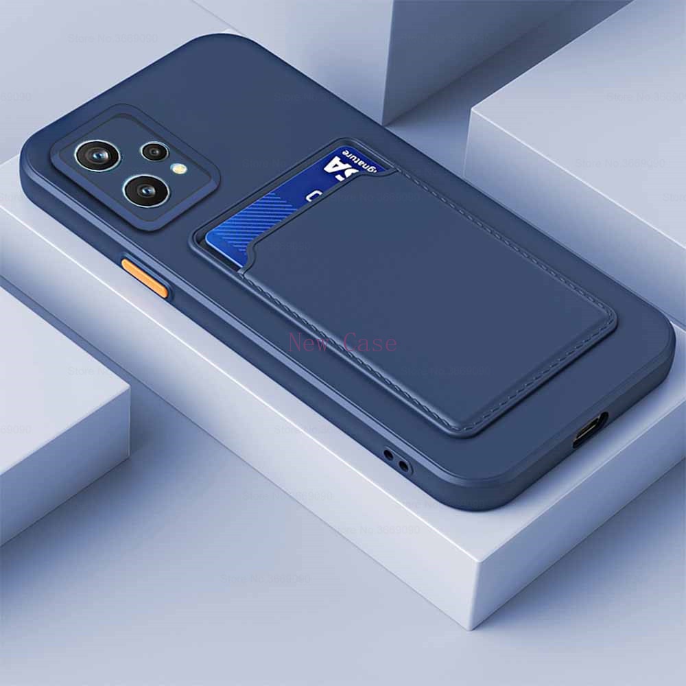 Ví Silicone Đựng Thẻ Thiết Kế Đơn Giản Tiện Dụng ⭐ Ốp Điện Thoại TPU Mềm Hình Vuông Chống Sốc Có Giá Đỡ Cho Realme 9i 9 Pro Plus 9Pro+ Narzo 50 Pro 4G 5G