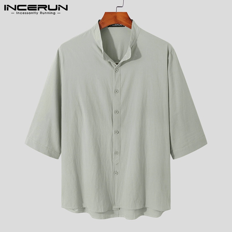 Áo sơ mi INCERUN tay ngắn màu sắc thanh lịch cho nam