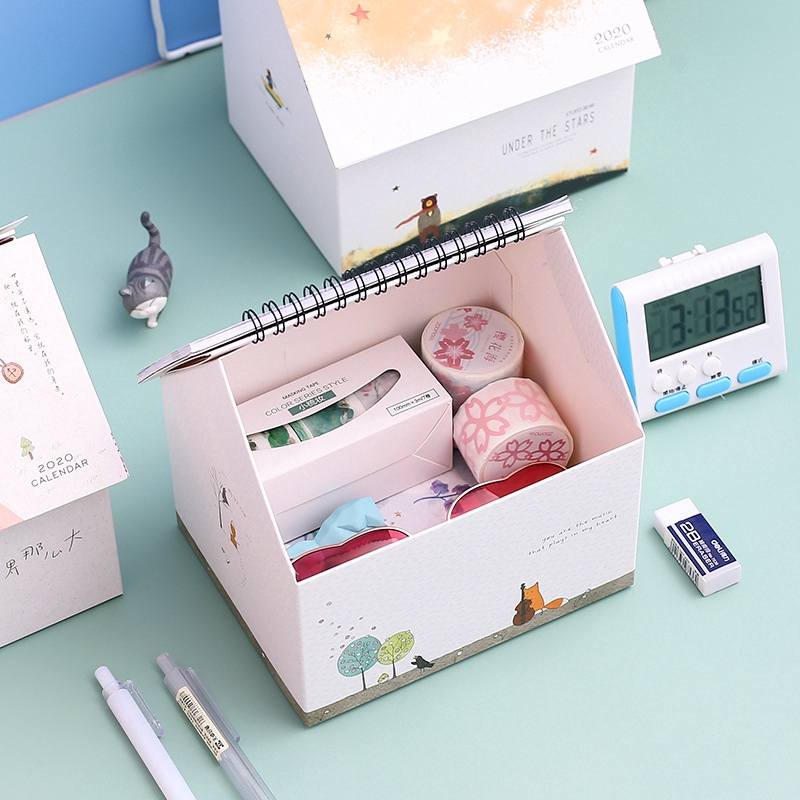 Desktop hộp lưu trữ gấp nhà sáng tạo lịch 2020 nhỏ tươi xách tay đa chức năng Desktop Calendar