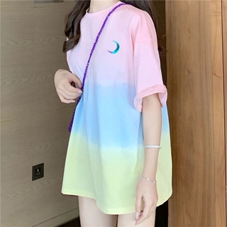 Áo Thun Nữ Ngắn Tay Họa Tiết Cầu Vồng Phong Cách Hàn Quốc 299