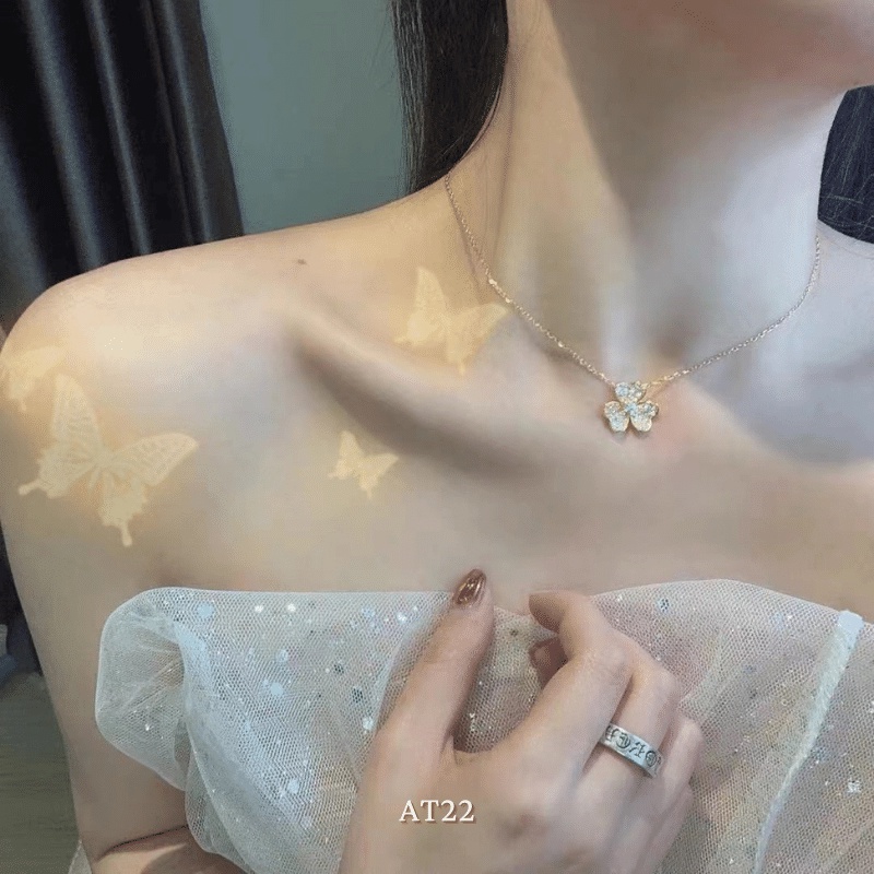 Bộ trang sức, Set Dây chuyền, Bông tai cỏ ba lá may mắn đính đá cao cấp sáng đẹp nữ tính sang trọng Mely - HA75