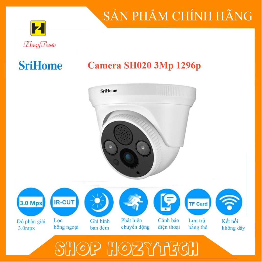 Camera Wifi 3.0Mpx Srihome SH030 1296p - xem nhiều khung hình trên điện thoại, HÌnh ảnh Full HD siêu nét, Wifi siêu khỏe