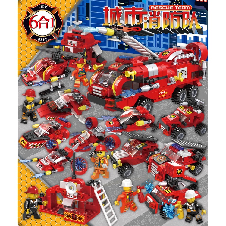 Bộ Đồ Chơi Lego Xếp hình Cứu Hỏa 6 mẫu Xe oto tùy chọn Cho Bé luyện Tư duy sáng tạo