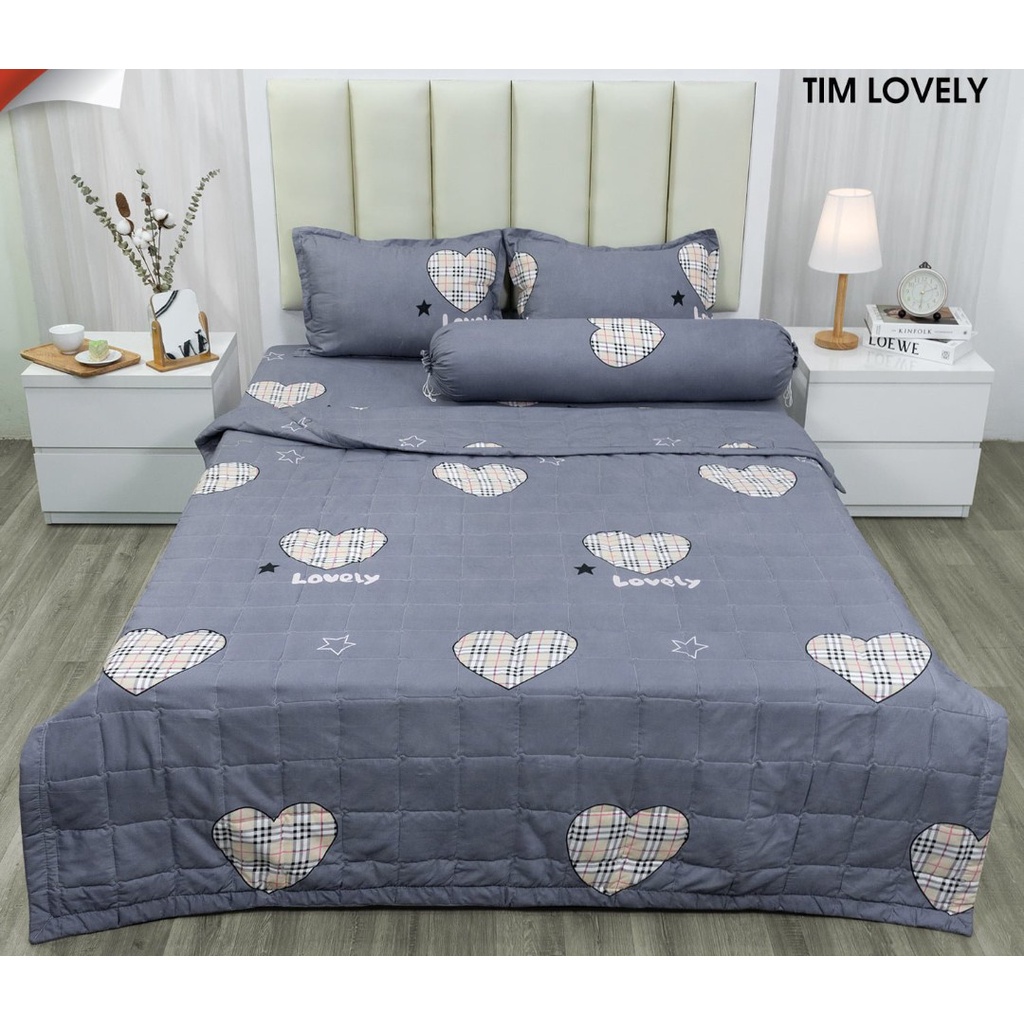 Bộ Ga Gối 2MX2M2,Set 3 món- Vải Cotton Polymẫu tim xám