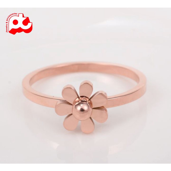 Nhẫn titan nữ hoa cúc 7 cánh cách điệu cao cấp thép không gỉ titanium