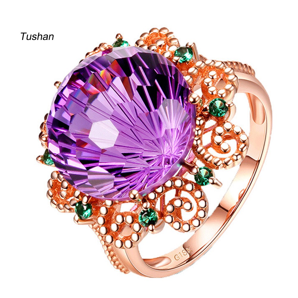 TUSH Fashion Women Faux Amethyst Finger Ring Wedding Engagement Banquet Jewelry Gift