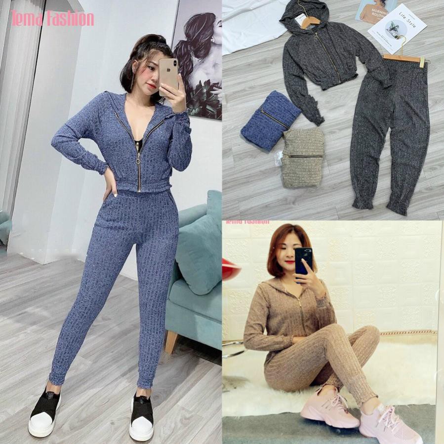 Bộ Thể Thao Len Tăm Kéo Khóa Có Mũ Nữ TEMA Siêu Cá Tính