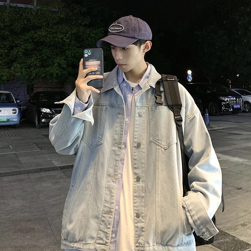 Áo Khoác Jeans Nam Nữ From Rộng, Áo Bò Màu Xanh Và Xám Trơn Phong Cách Hàn Quốc Thời Trang Unisex