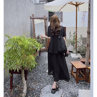 Ruly.studio - Set áo + chân váy đen chất voan dập