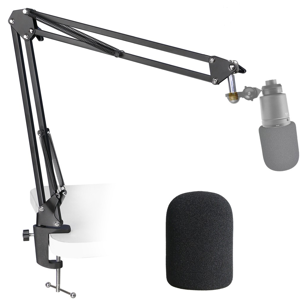 Chân đế Mic AT2020 có bộ lọc Pop - Chân đế micro Boom Arm có kính chắn gió xốp cho Audio Technica AT