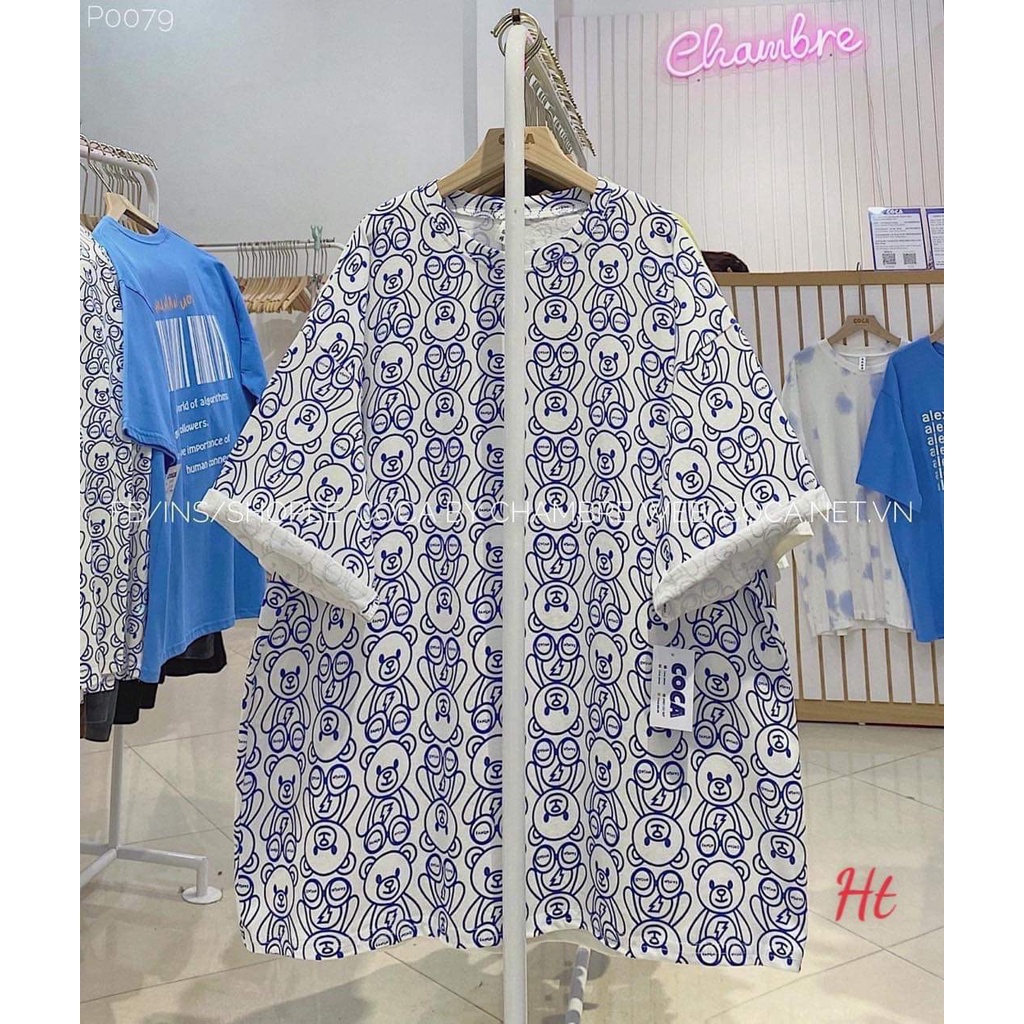 Áo phông Gấu xanh nhỏ ❤️ tay lỡ siêu xinh, chất cotton su mềm mịn, form rộng