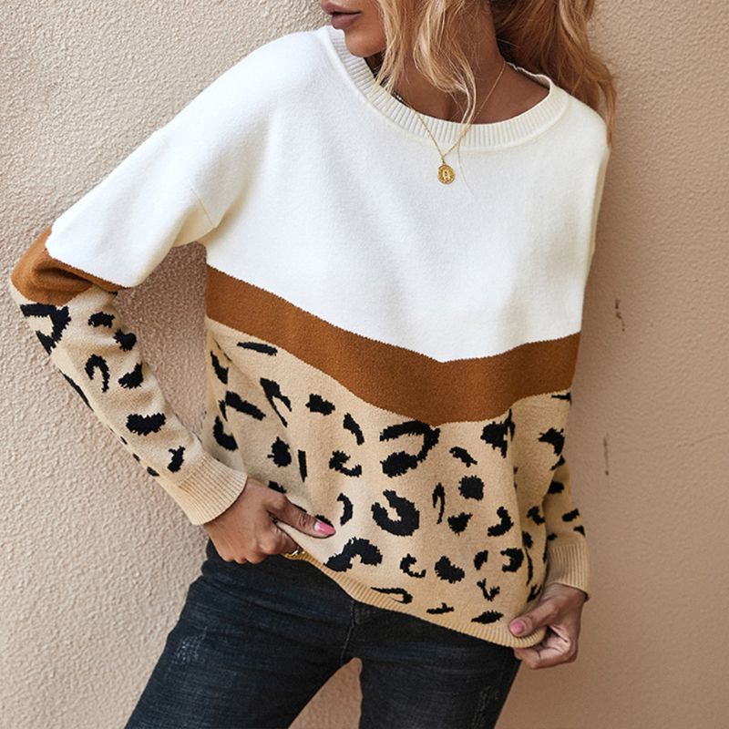 Áo Sweater Dệt Kim Họa Tiết Da Báo Thời Trang Thu Đông Cho Nữ