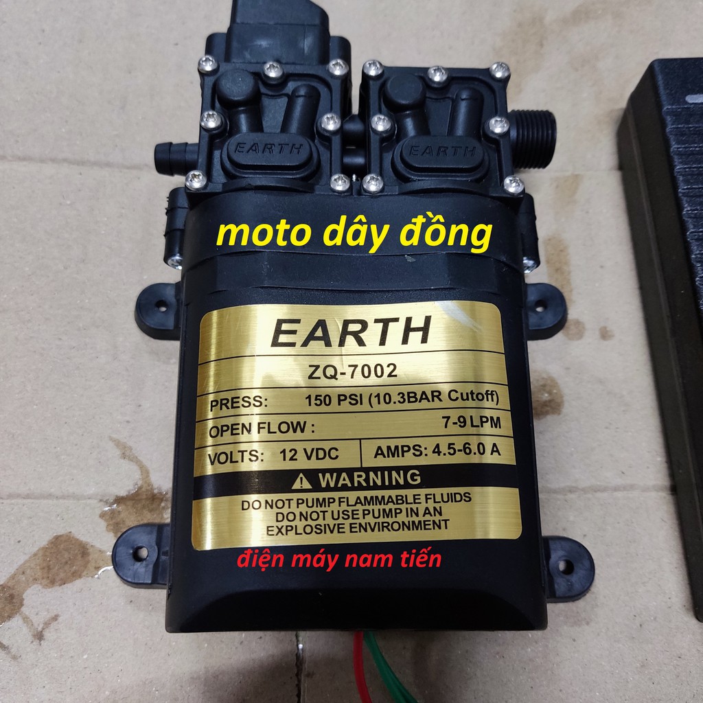 máy bơm nước mini 12v đôi 100w EARTH hàng Taiwan tăng kèm ren 17mm ra 8mm