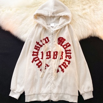 Áo khoác hoodie ZHELIHANGFEI tay dài dáng rộng có khóa kéo phong cách Mỹ đi học dễ phối đồ thời trang