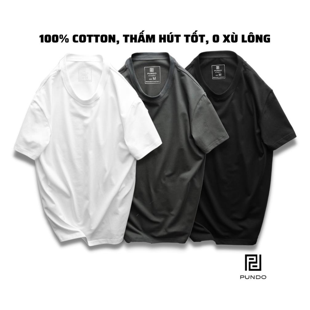 Áo thun trơn nam nữ cổ tròn phông cộc tay 3 màu trắng đen xám vải cotton cao cấp PUNDO ATPD09 *