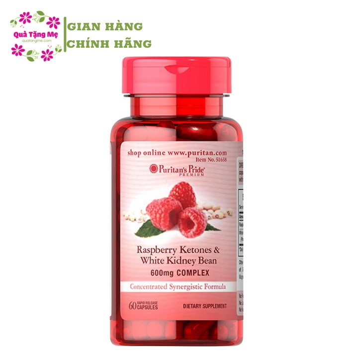 Viên uống hỗ trợ giảm cân Raspberry Ketones and White Kidney Bean Puritan's Pride 60 viên