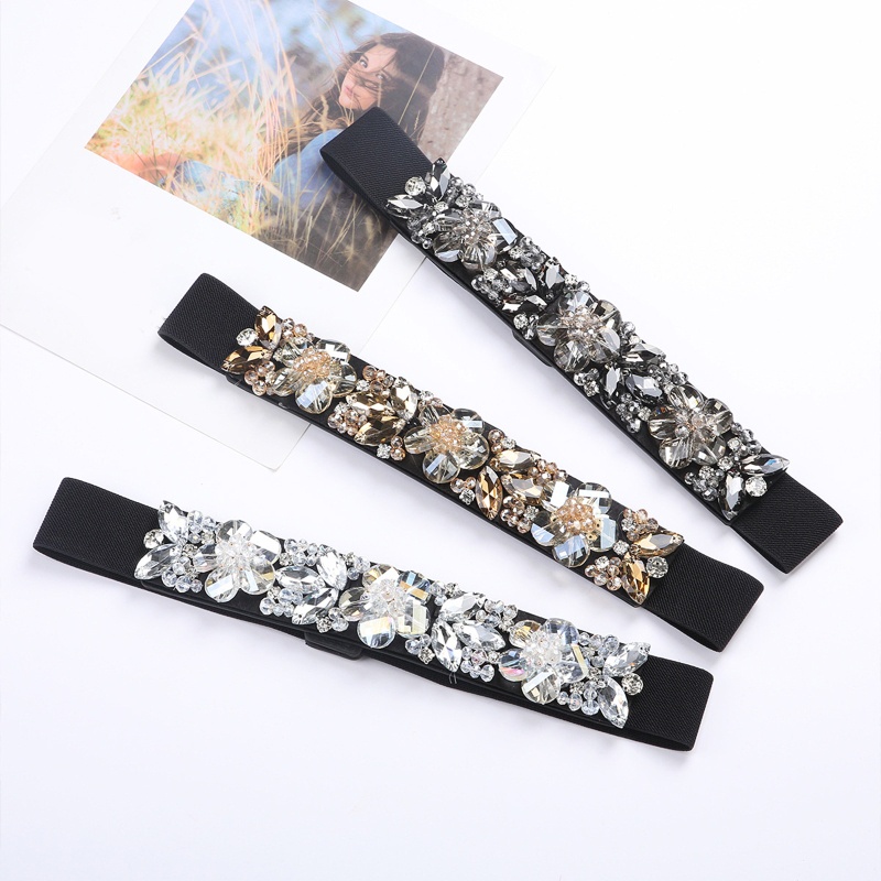 Thắt Lưng Co Giãn Đính Đá Hình Hoa Dành Cho Nữ