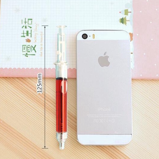 Bút bi màu xanh dễ thương văn phòng phẩm sáng tạo ống tiêm kim tiêm quảng cáo ống tiêm tùy chỉnh bút bi bút học sinh bút nén