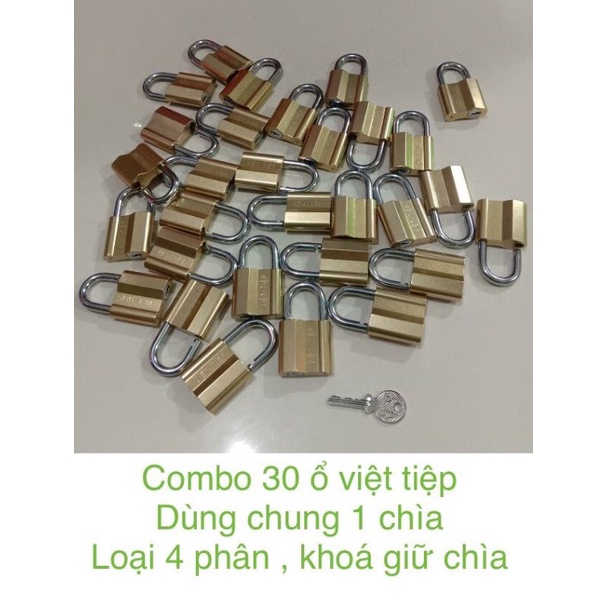 Set 30 ổ khoá việt tiệp dùng chung 1 chìa chủ ( loại 4 phân , khoá giữ chìa , có 12 chìa sơ cua )