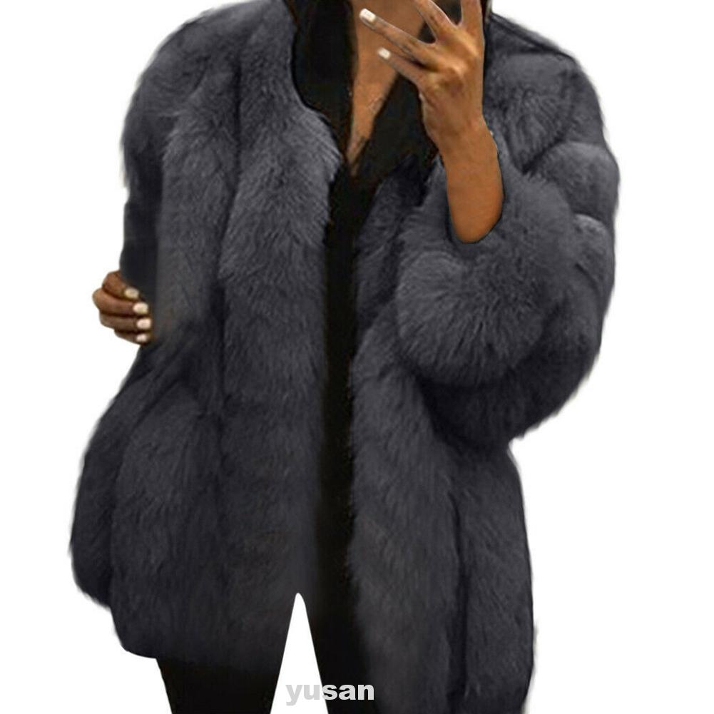 Áo Khoác Lông Thú Tay Dài Màu Trơn Thiết Kế Cổ Tròn Thanh Lịch | BigBuy360 - bigbuy360.vn