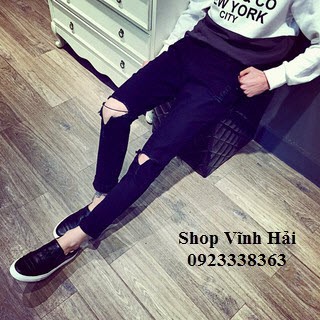 quần bò đen rách gối tam giác ( VH93 ) tạo phong cách cho riêng bạn