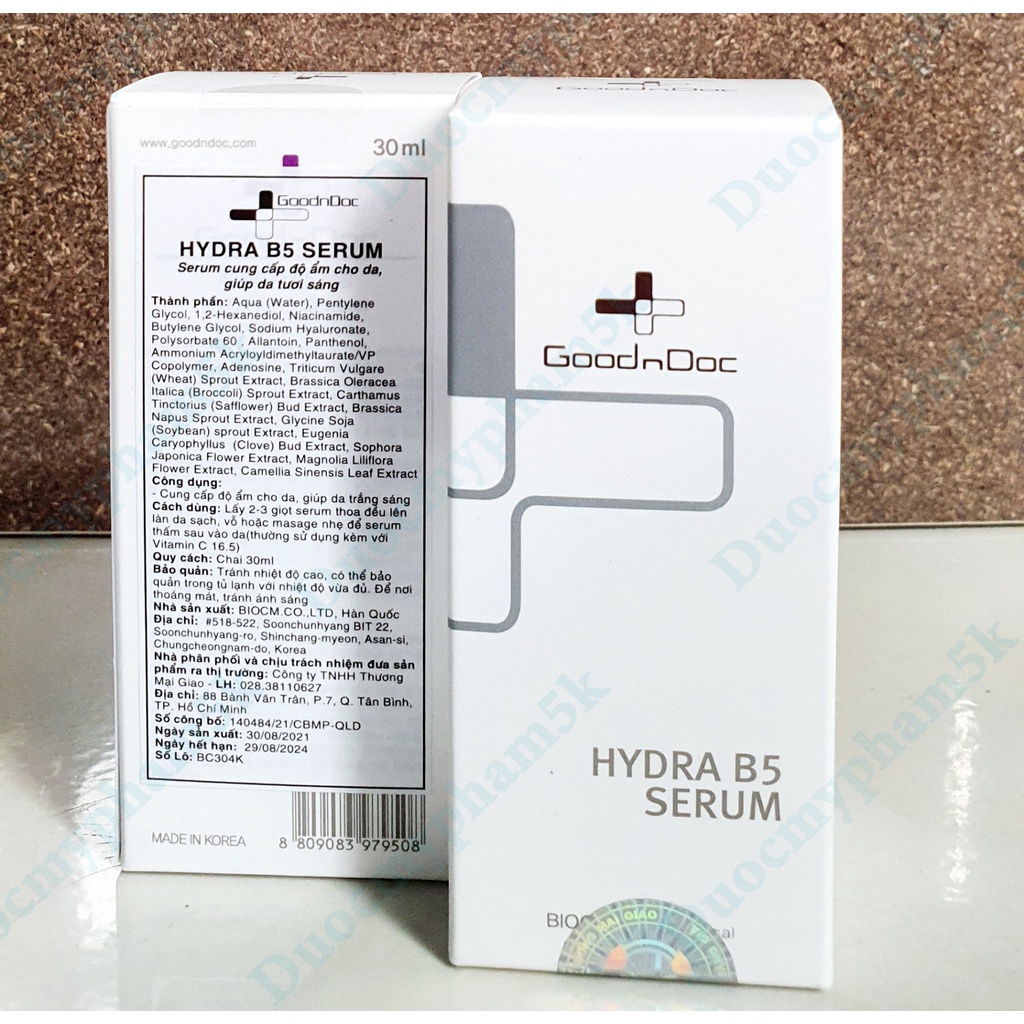 Serum B5 GoodnDoc Dưỡng Ẩm, Phục Hồi, Làm Dịu &amp; Trắng Sáng Da Hydra B5 (30ml)