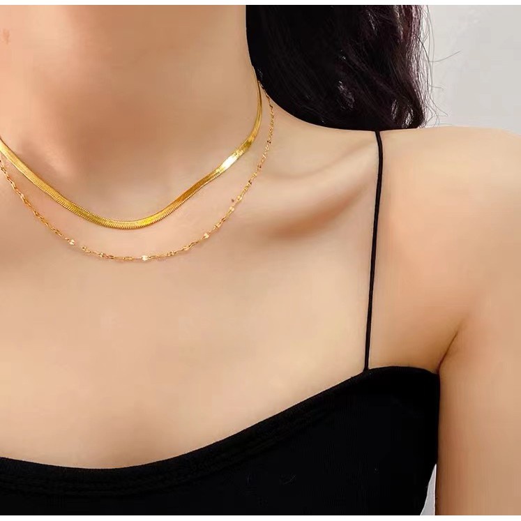 Dây chuyền kim loại mạ vàng 18k hai lớp phong cách thời trang âu mỹ
