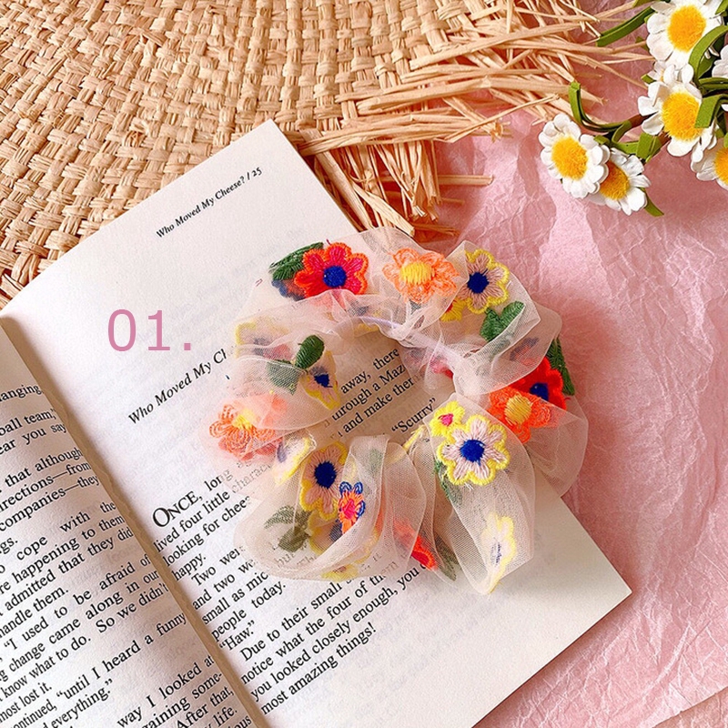 Dây Buộc Tóc Co Giãn Đính Hoa Xinh Xắn Cho Nữ Phụ Kiện Tóc Thời Trang