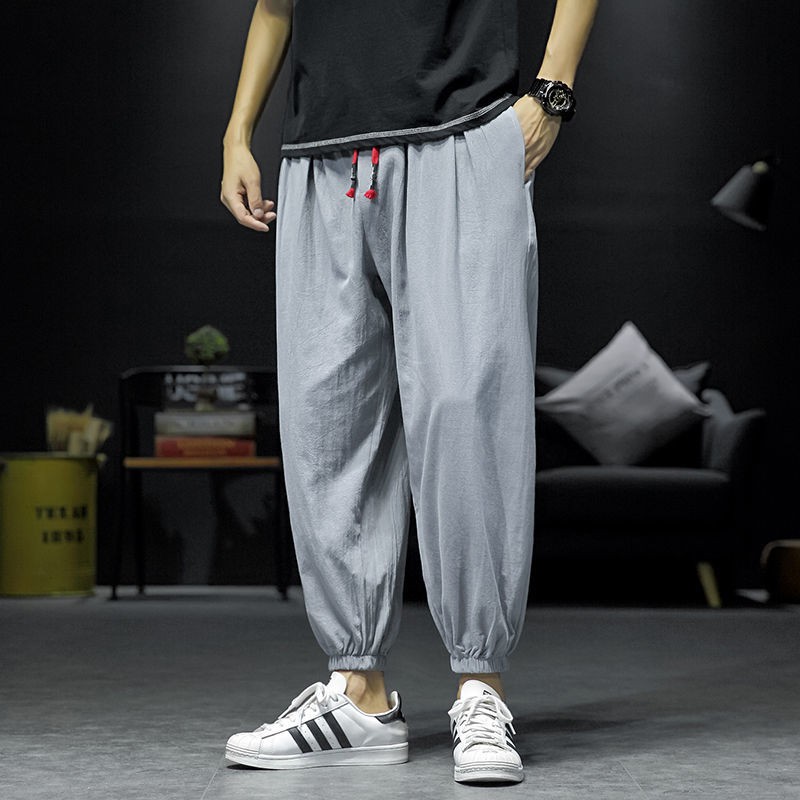 Spring trousers men's loose and versatile trend wide-leg harem pants fat plus size lantern nine points casual pants men