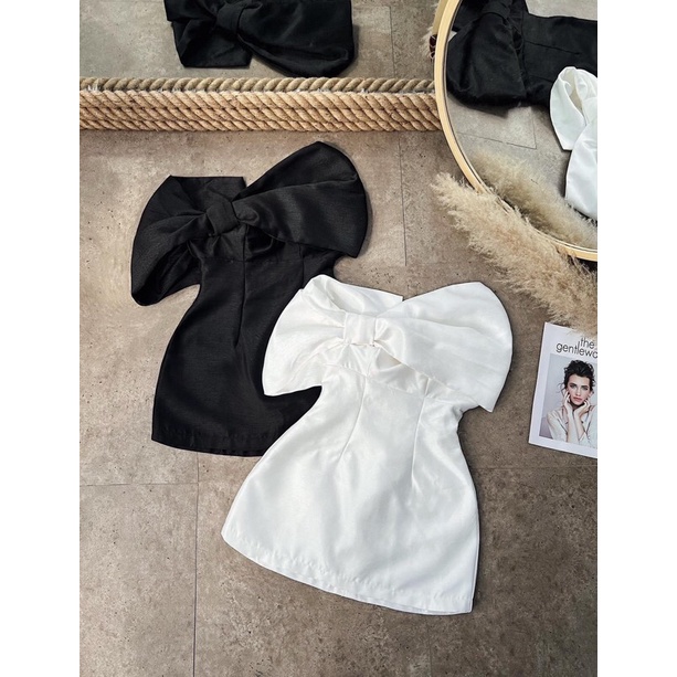 Đầm suông nơ trễ vai