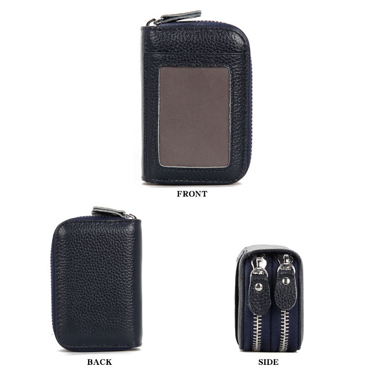 RFID Plus Anti-scanning Leather Organ Card Package Double Zipper Purse with Window Anti-magnetic Business Card Package