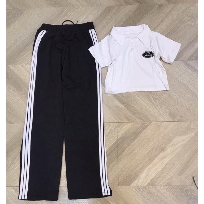 sét quần ống rộng 3 sọc áo crt lô gô | BigBuy360 - bigbuy360.vn