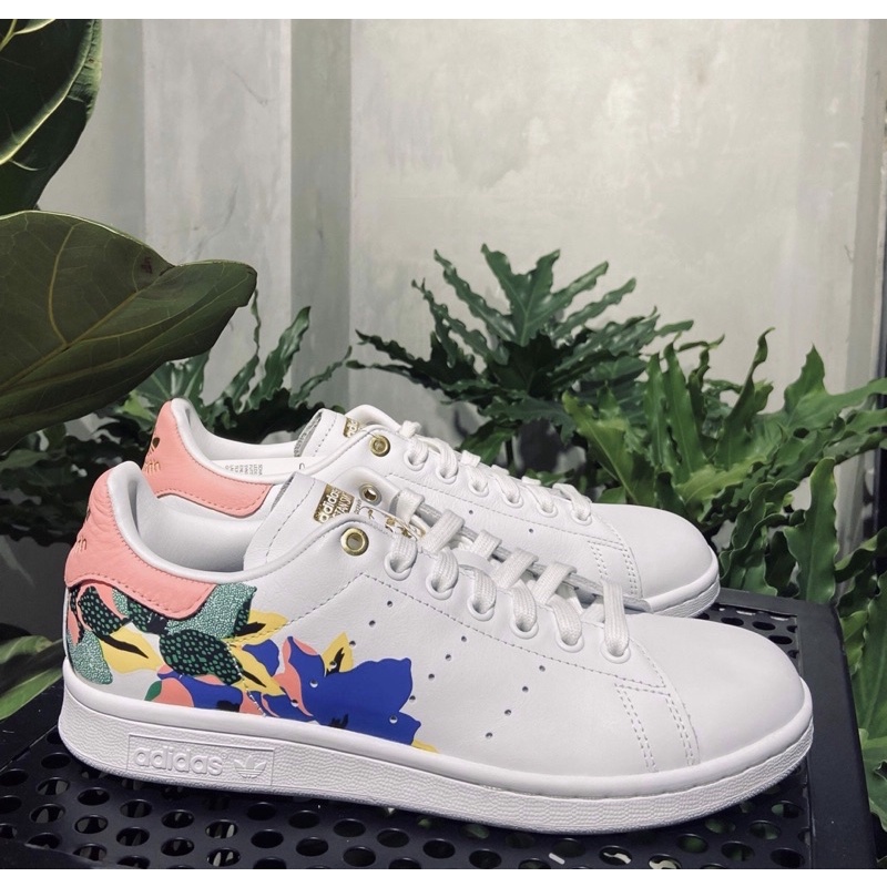 [Chính hãng Authentic] Giày Stan Smith màu trắng đế bằng hoạ tiết hoa gót hồng