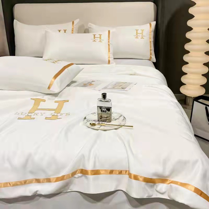 Bộ chăn ga gối lụa Dream city và lụa chữ H sang chảnh chăn trần hè mát lạnh giá rẻ