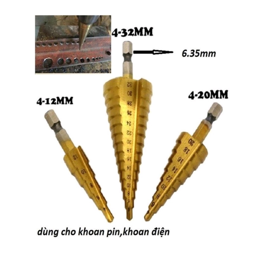 Bộ 3 Mũi Khoan Tháp Thẳng NUR 4mm - 32mm HSS Khoan Đa Năng sắt, nhôm, gỗ...