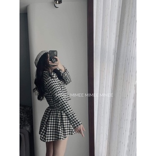 Set áo khoác + chân váy dạ PP houndstooth mimee