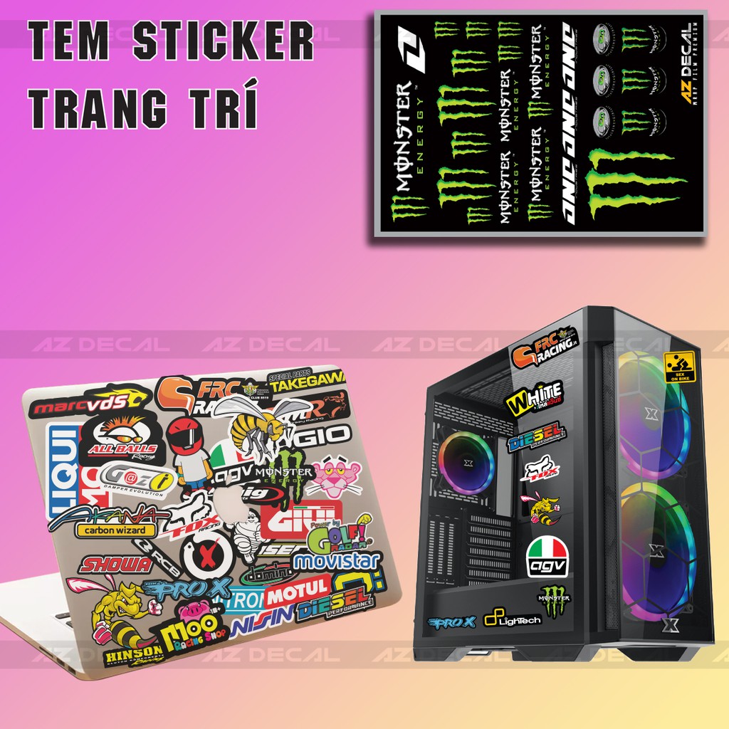 [Set A4] Tem Sticker Monster 01 | Trang Trí Xe Máy, Xe Điện, Nón Bảo Hiểm, Laptop, Điện Thoại