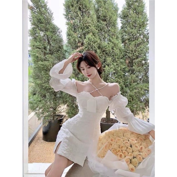 ĐẦM GẤM 2 DÂY CHÉO CƯỜM DỰ TIỆC