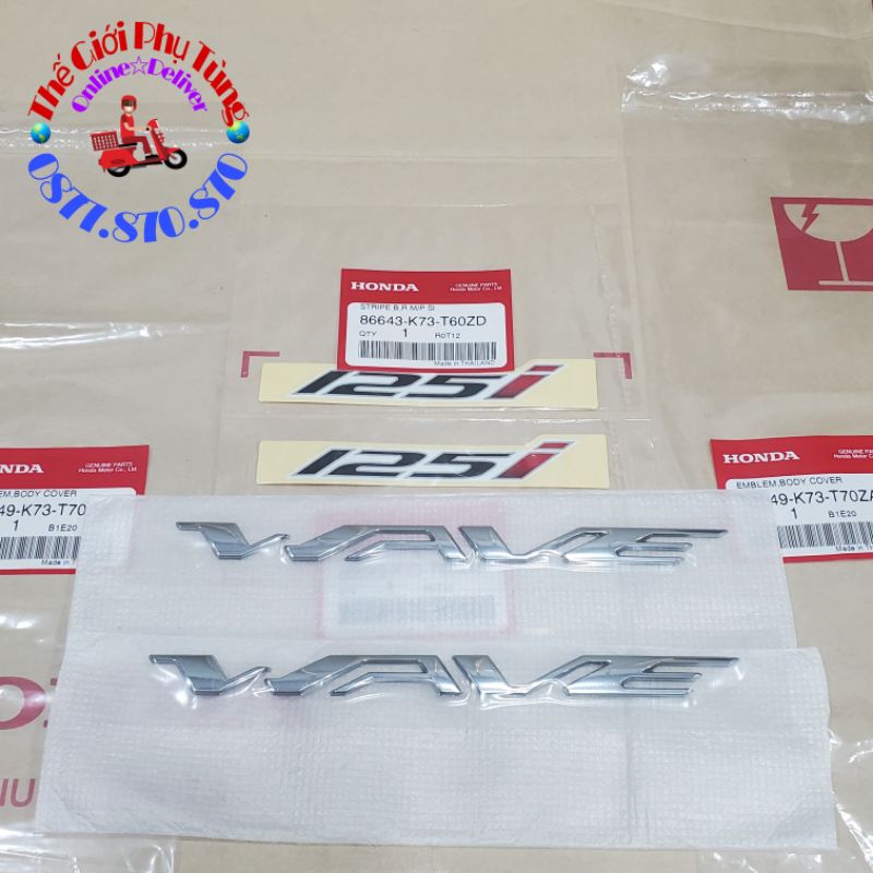 Bộ tem WAVE 125i  trắng Zin Thái Lan - 86643-K73-T60ZD/ 86649-K73-T70ZA