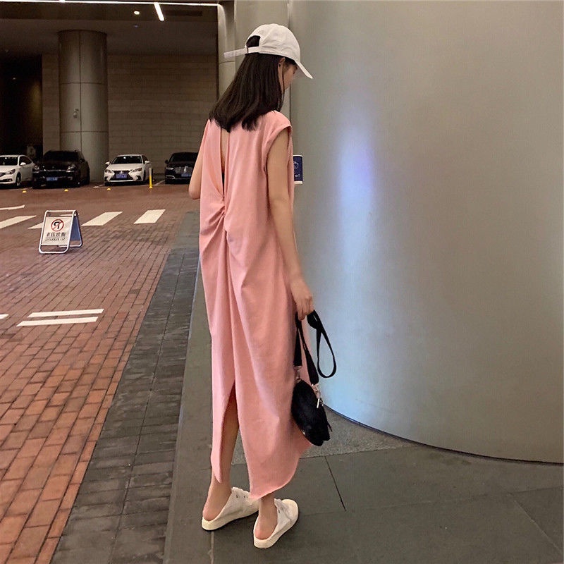 Đầm thun IELGY không tay hở lưng size lớn thời trang mùa hè cho nữ