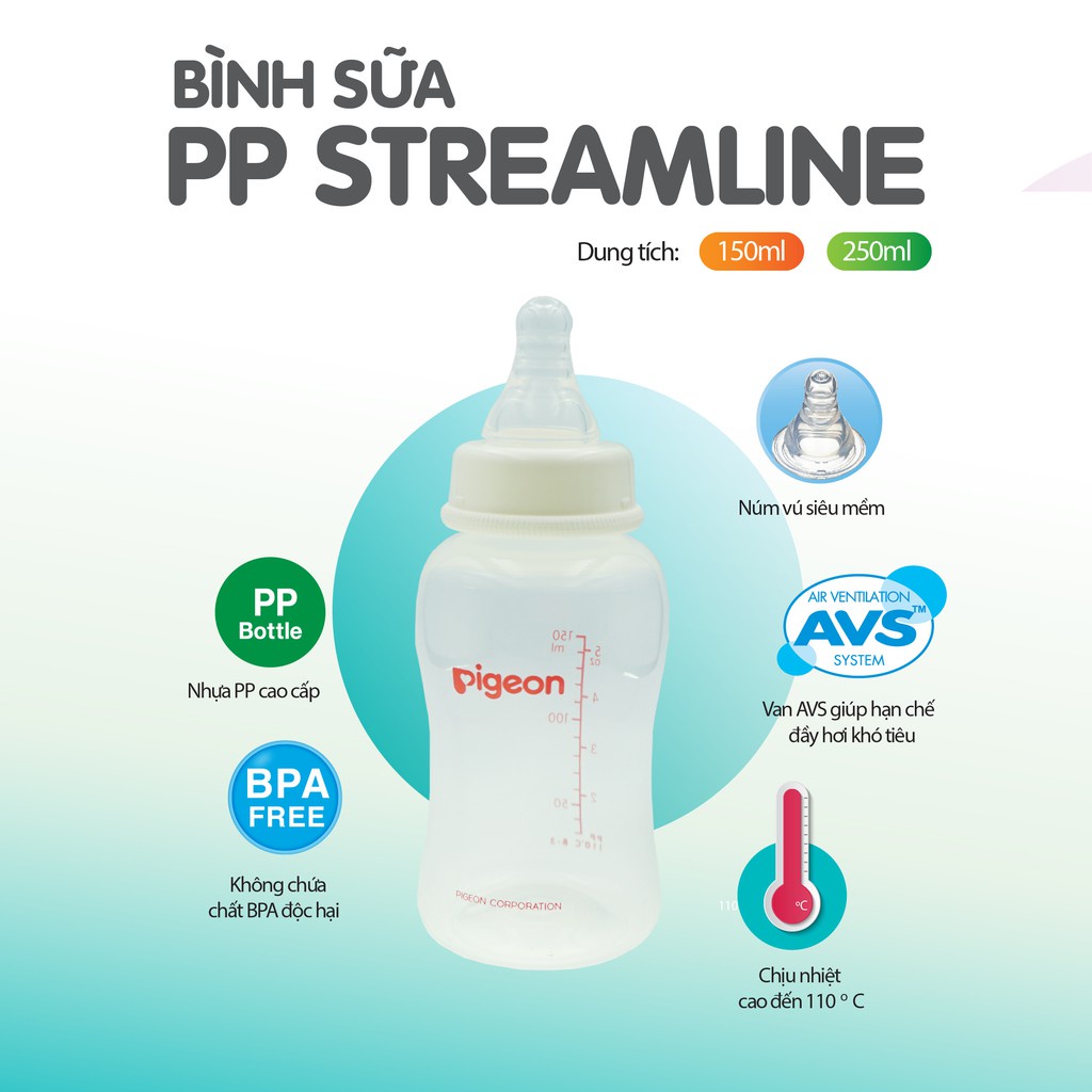 Bình Sữa Pigeon PP Streamline 150/250ML