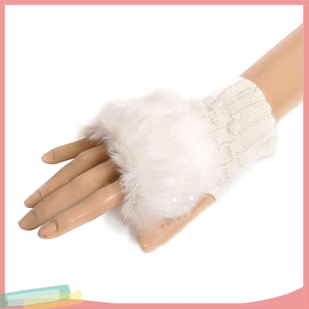 Găng Tay Lông Thỏ Giả Giữ Ấm Cổ Tay Thời Trang Cho Nữ