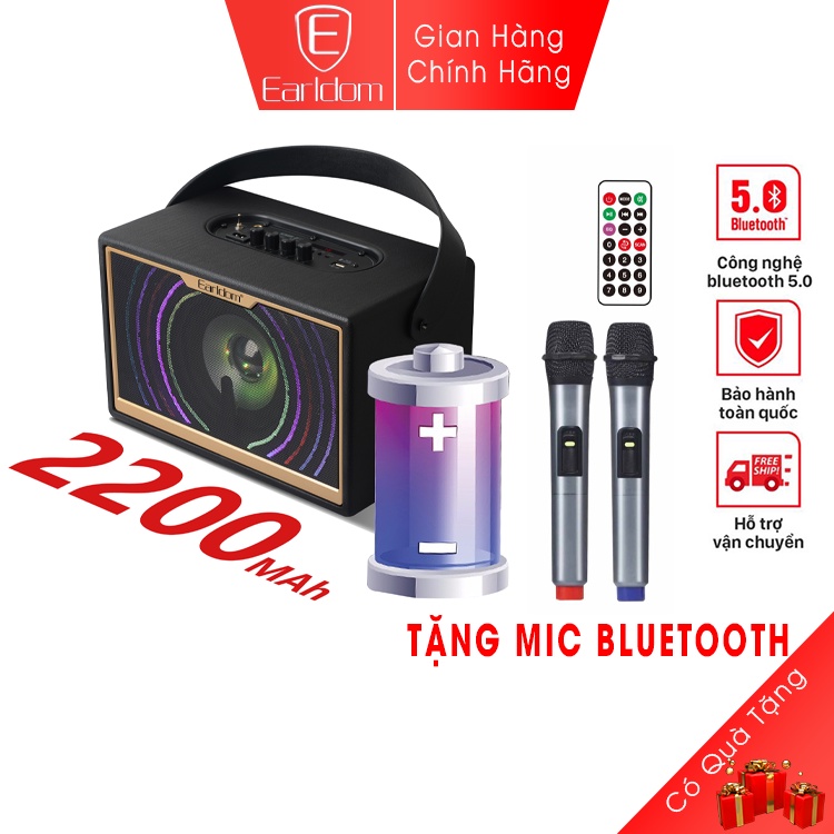 Loa Bluetooth karaoke Earldom ET-LK03 thiết kế sang trọng tặng kèm 2 mic không dây,chất lượng âm thanh sống động