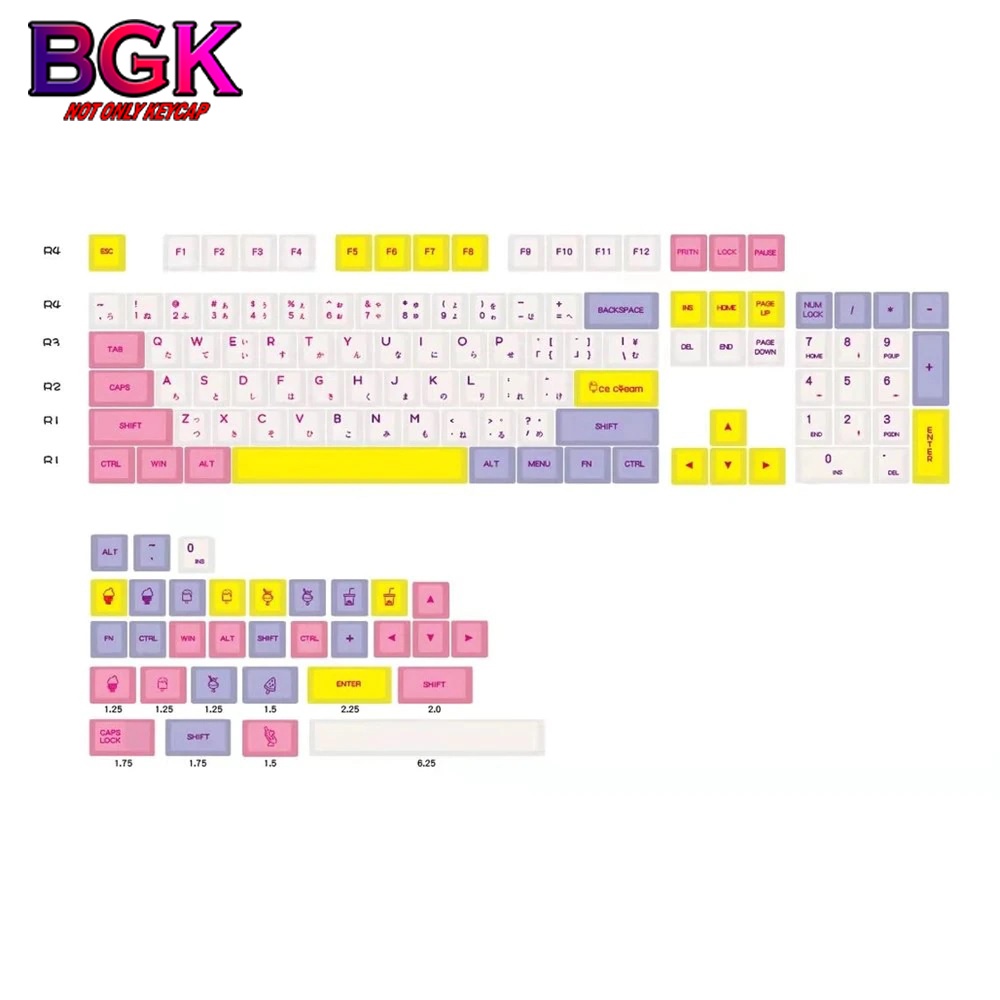 Bộ Keycap XDA PBT ICE CREAM 136 nút in dye-sub xinh xắn dễ thương cân được layout 68,84,98...