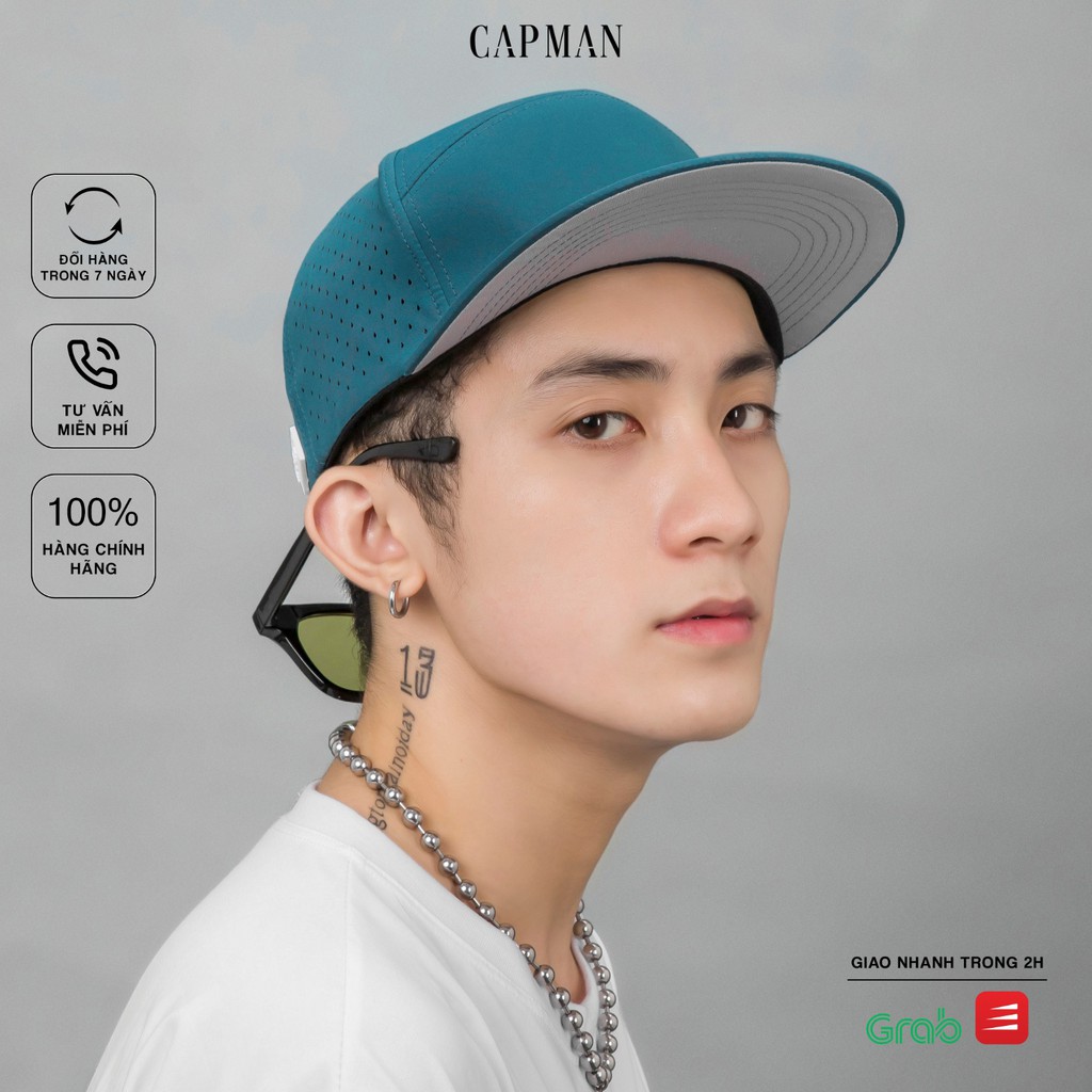 Mũ lưỡi trai CAPMAN chính hãng full box, nón kết nam snapback vải dù CM63 màu xanh cổ vịt