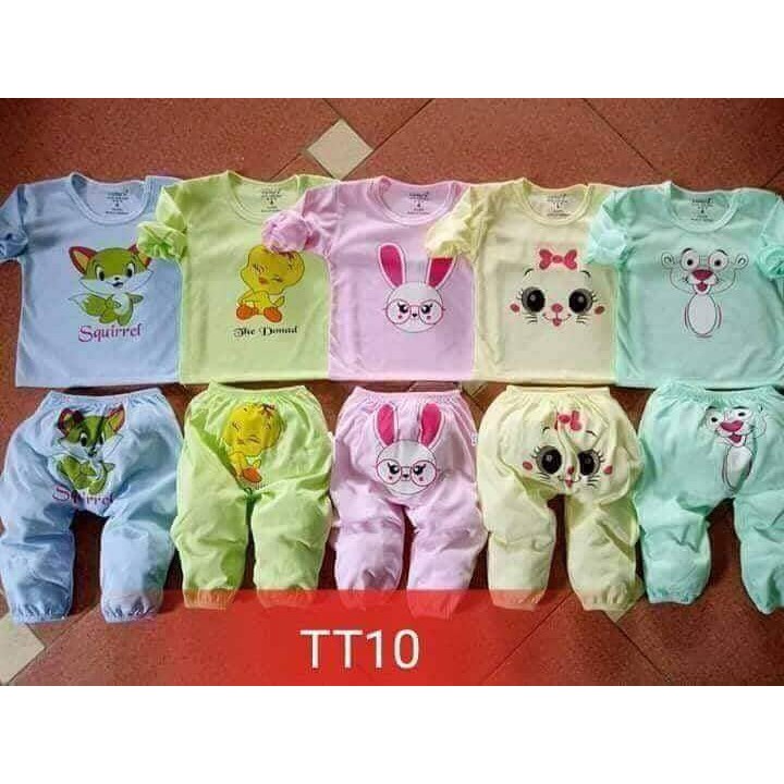 Hàng loại 1: Set 5 bộ dài tay tai thỏ cho bé cotton 2 chiêu 3-14kg